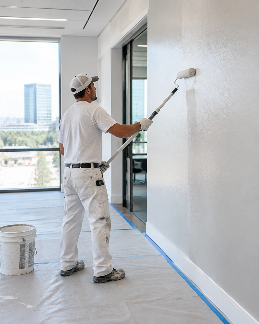 Painter applying a finish coat to an interior wall